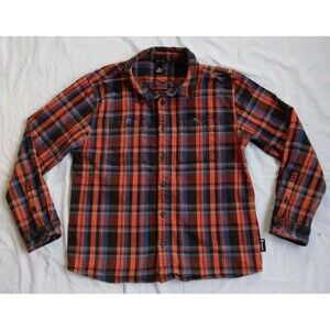 Cotopaxi Shirt Flannel Orange Blue Plaid Organic Cotton Camp Hike Mom Women's L